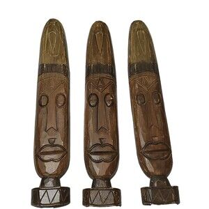 Hand Carved from Hardboard African Style Mask 20" Tall 3 pieces Wall Decore